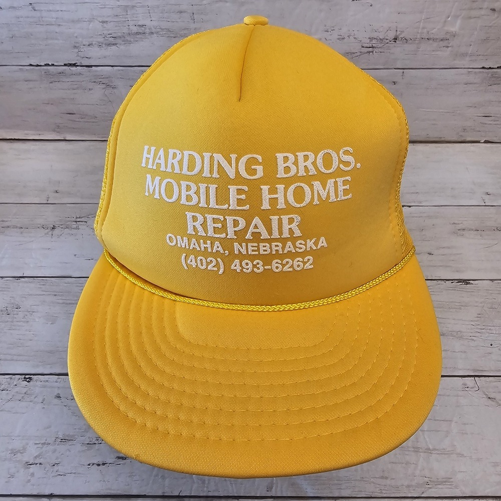 Vintage Harding Bros Hat Cap Snap Back Trucker Mesh Mobile Home Repair Mens 80s